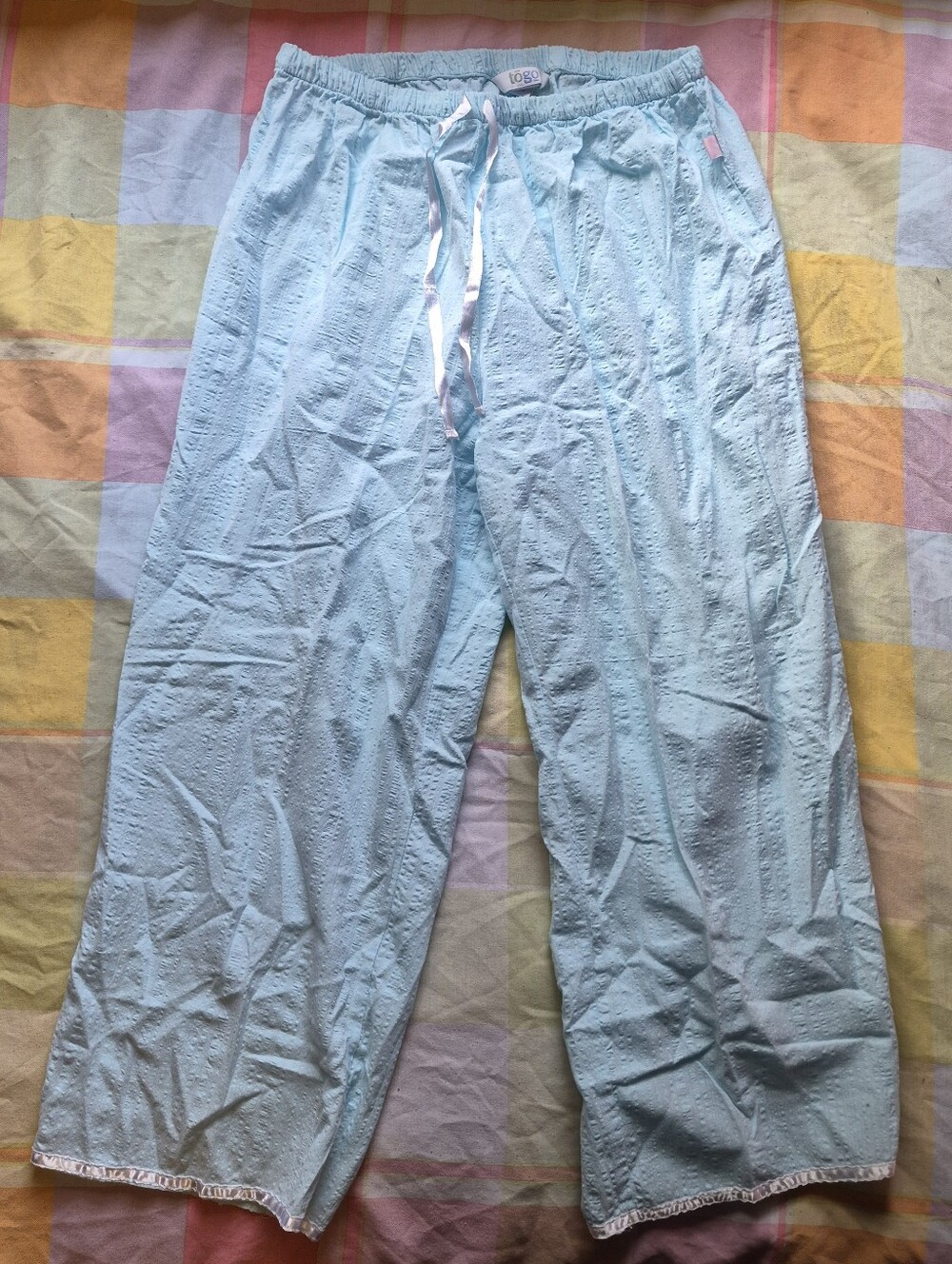 Light Blue Women's Pajama Pants with Drawstring